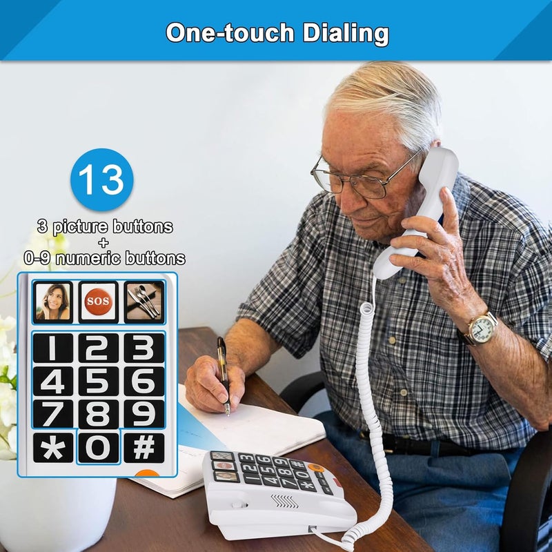 Sangyn Landline Phones for Seniors with Large Button Corded Telephone for Home with Amplified Loud Ringer Volume Adjustable One-Touch Dialing Big Button Telephones for Visually Hearing Impaired, White - Image 4